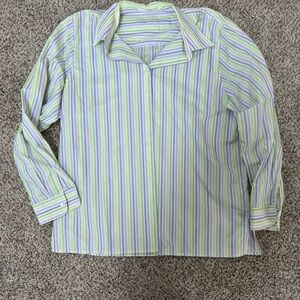 Foxcroft Green and Blue Casual Button Down Shirt with Long Sleeves